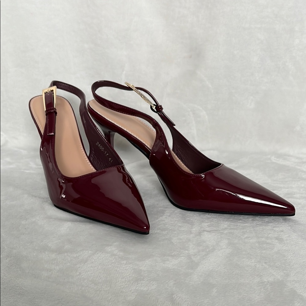 Wine coloured Patent Leather Slingback Heels